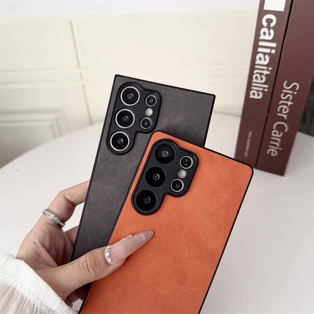 Sheepskin Leather Case Samsung Galaxy S25 S24 S23 S22 Ultra Plus FE S25 Edge Lambskin Shockproof Full Lens Protector Back Cover
