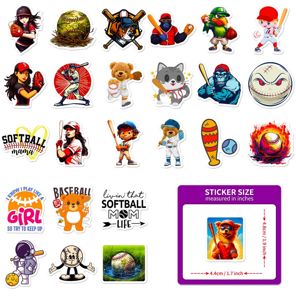50 Stickers Baseball Softball Sports Stickers Diy Can Be Repeatedly Pasted Waterproof Gu Card Sticker