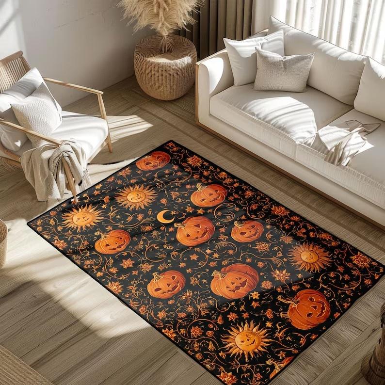 

Halloween Carpet Abstract Pumpkin Skull Carpet Kitchen Anti Slip Spider Web Printed Carpet Living Room Home Decoration 40x60CM