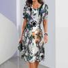3D Geometric Stripe Print Elegant Women's Short-sleeved Summer Dress