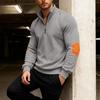 New Men's Autumn Casual Corduroy Solid-Colour Elbow-Patch Zip-Up Hooded Sweatshirt with Stand-Up Collar