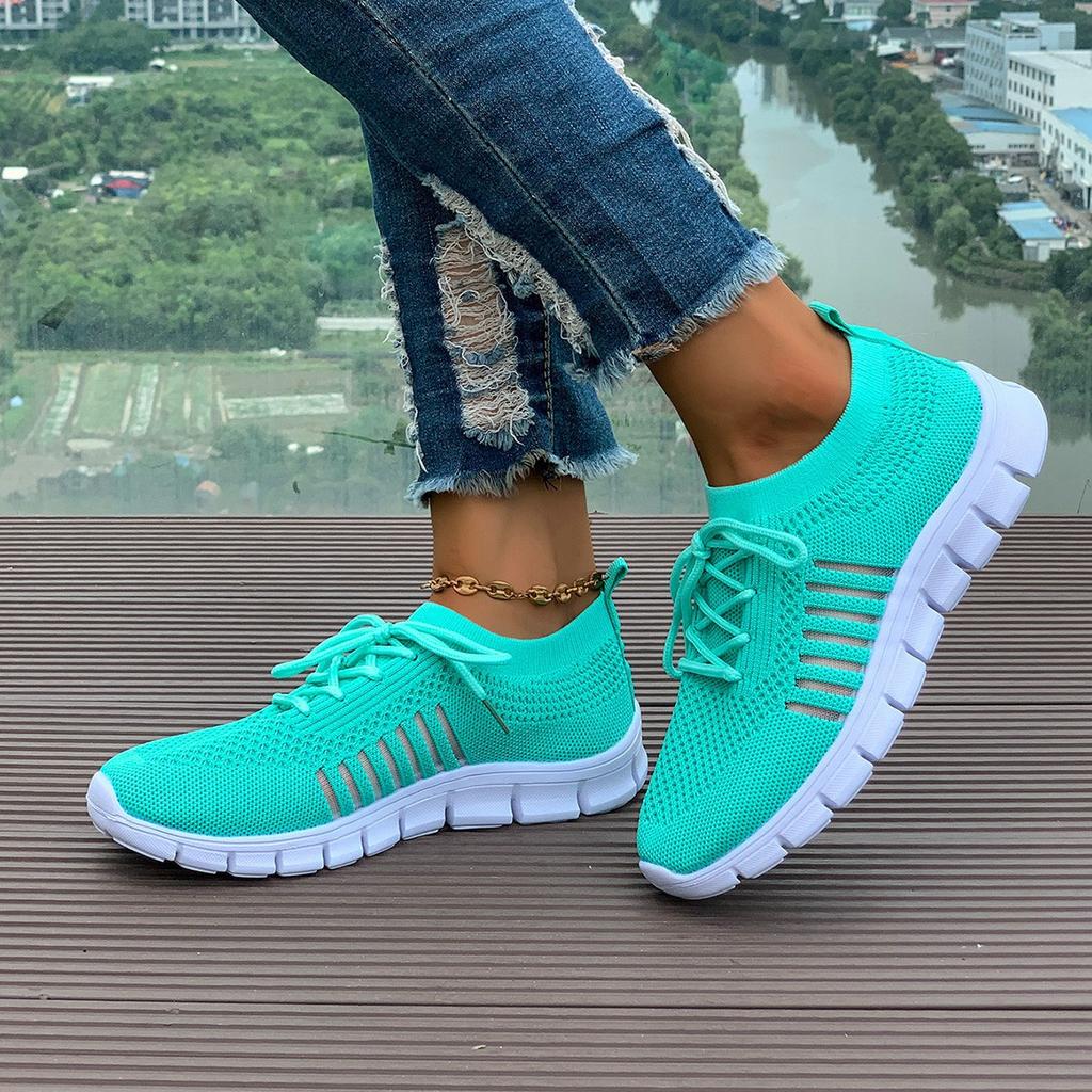 Summer Yellow Casual Shoes Women Flat Shoes Breathable Mesh Knit Sneakers Women Tennis Shoe Lightweight Running Shoes Woman Shoe