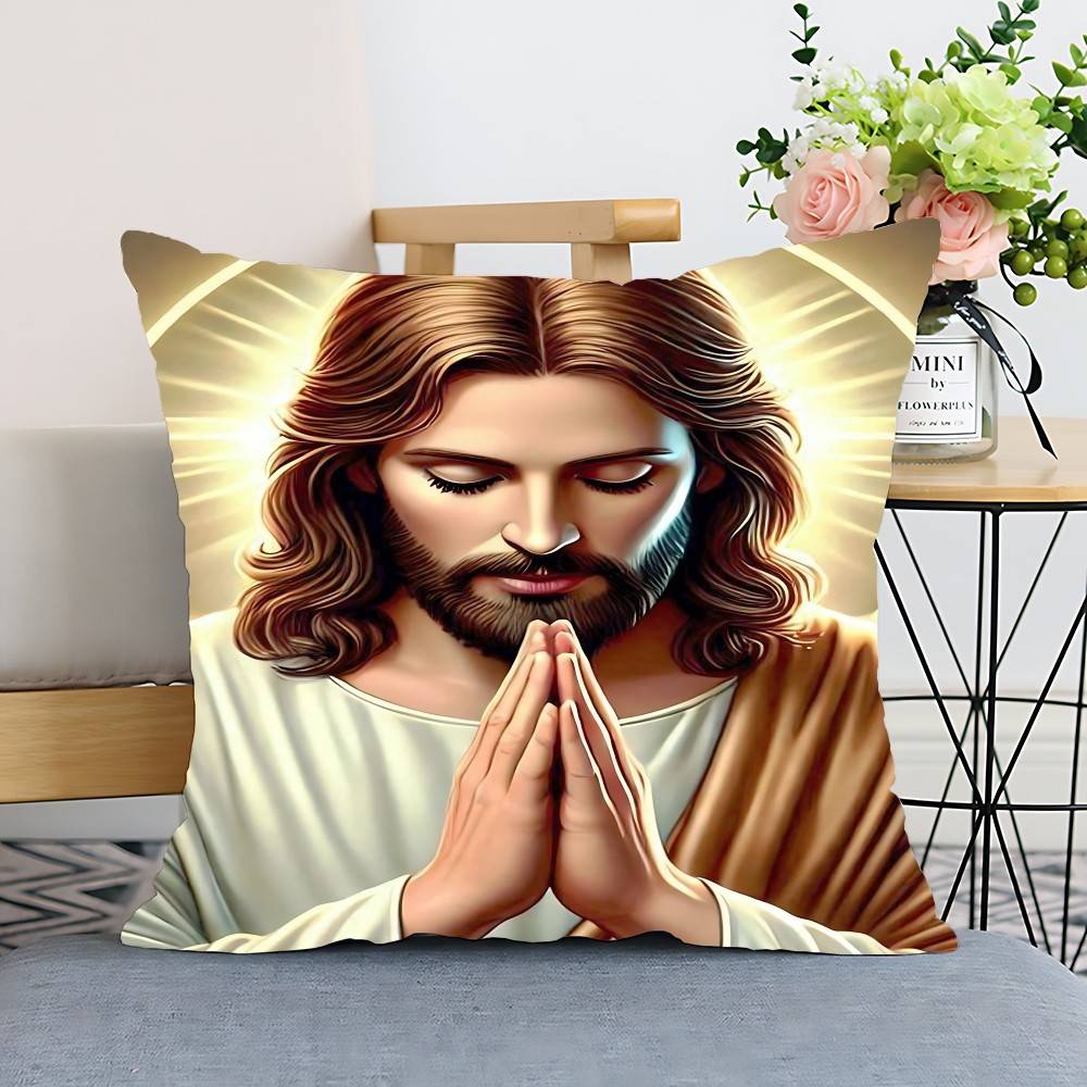 Funda de Almohada Jesús Funda de Cojín Funda de Almohada de Poliéster Decorativa para Sofá Funda de Cojín Decoración del Hogar