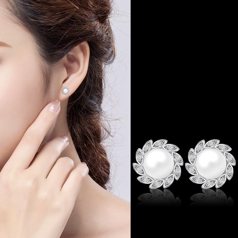Einfache Ohrringe mit Zirkon Süßwasserperlen Blumen für Damen Studenten Ohrringe