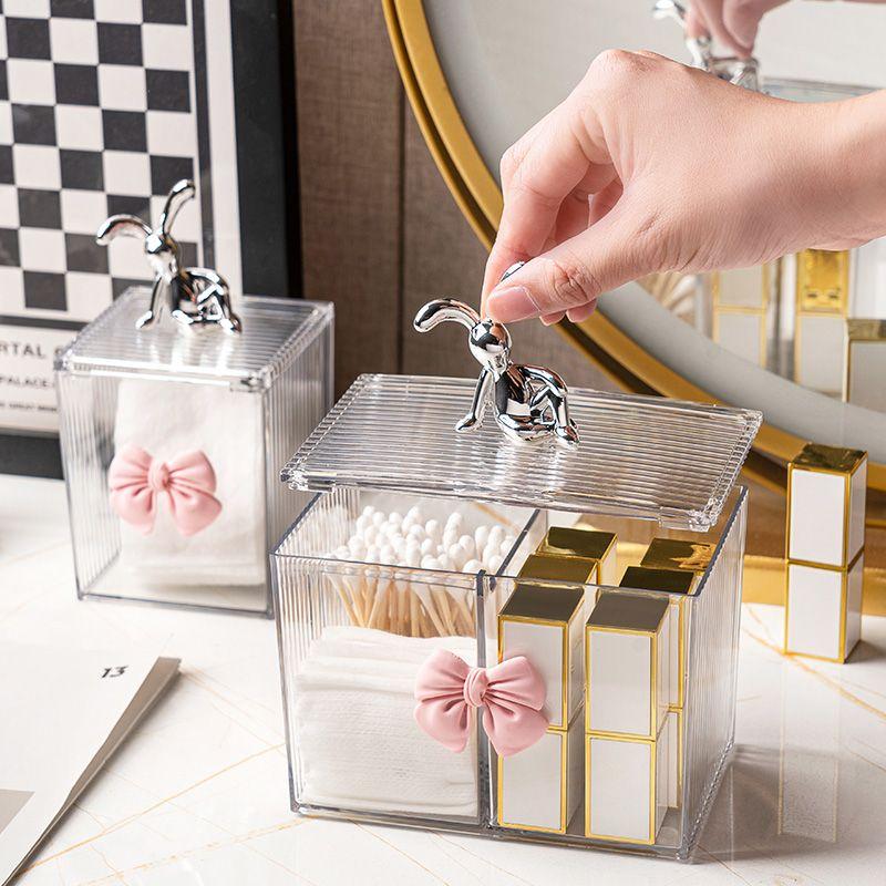 European Rabbit Bow Jewelry Box Clear Lipstick Cotton Sabs Jar Desktop Trinket Storage Box Living Room Fruit Snack Jar with Lid
