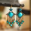 Antique Gold Color Ethnic Rhombus Water Drop Earrings for Women Elegant Long Insert Rhinestone Acrylic Geometric Dangle Earring