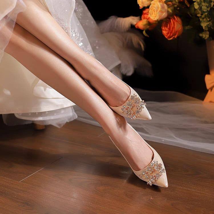 Pointed rhinestone high heels stiletto comfortable show he lady shoes bridesmaid wedding shoes