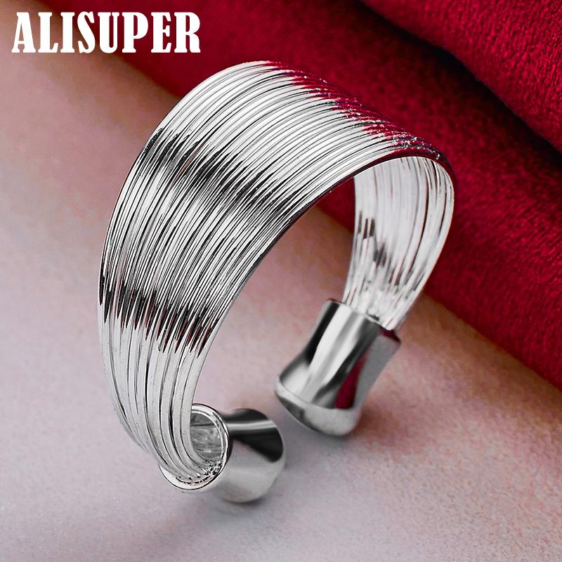 925 Sterling Silver Multi-Line Open Ring Jewelry
