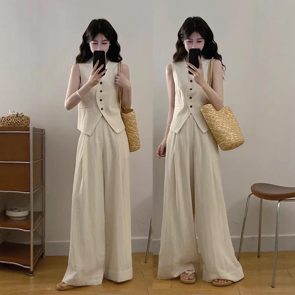 2026 Summer Women s French Chic Vest & Wide-Leg Pants Set XXL