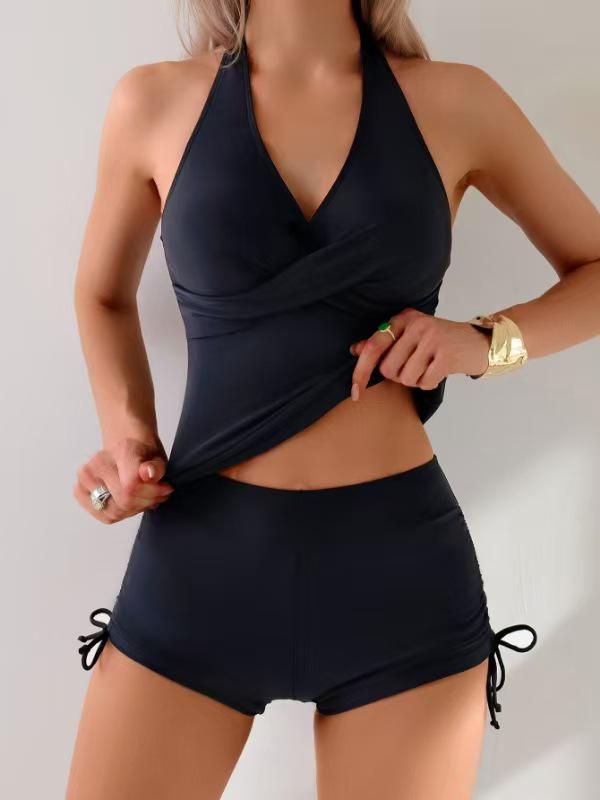 

Новое европейское и американское раздельное бикини: Однотонный купальник-халтер Small чёрный