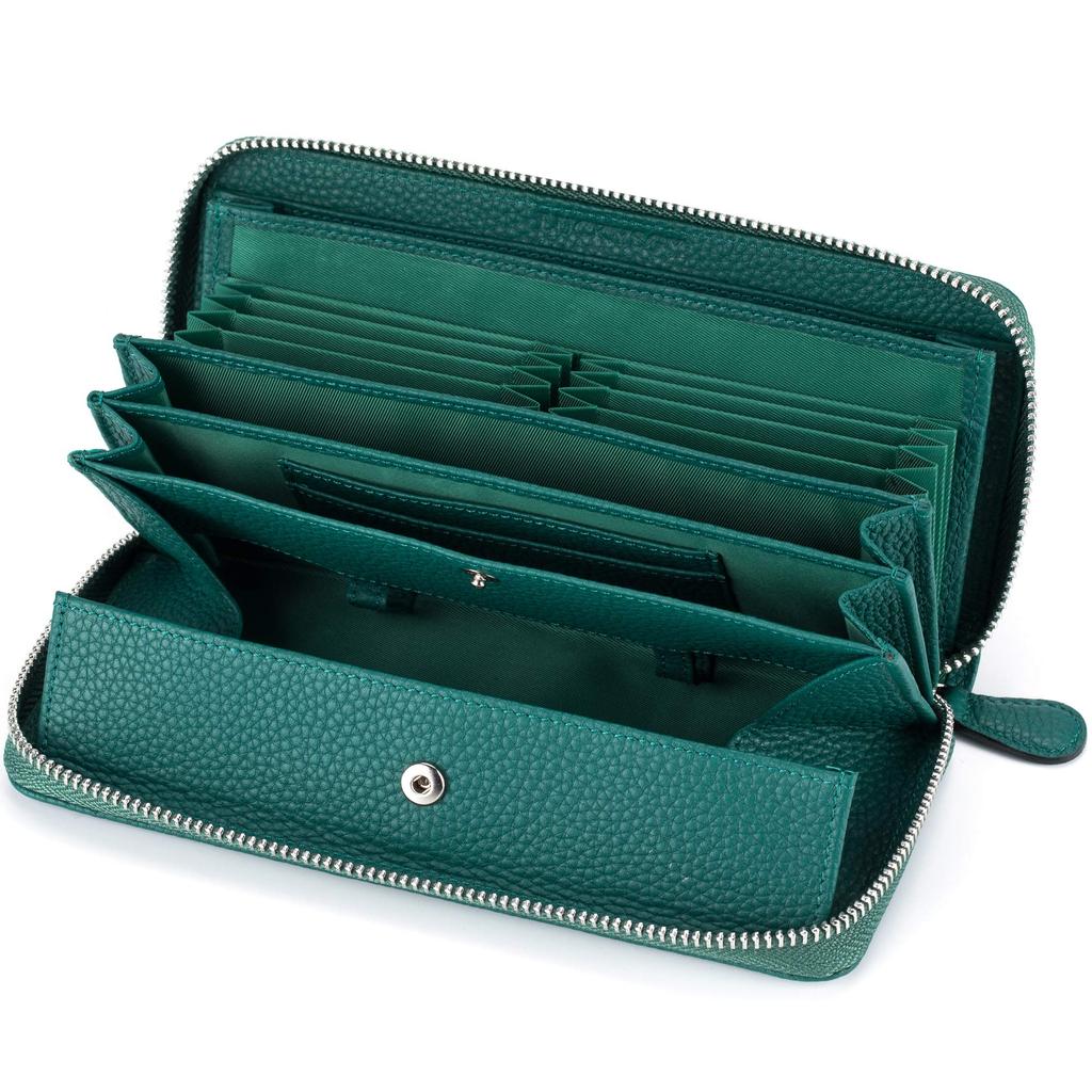 LUCKYSGY Women's Multifunctional Leather Wallet with Receipt Slots, 18 Card Slots, Large Capacity, Genuine Leather Zipper-Around Wallet, and