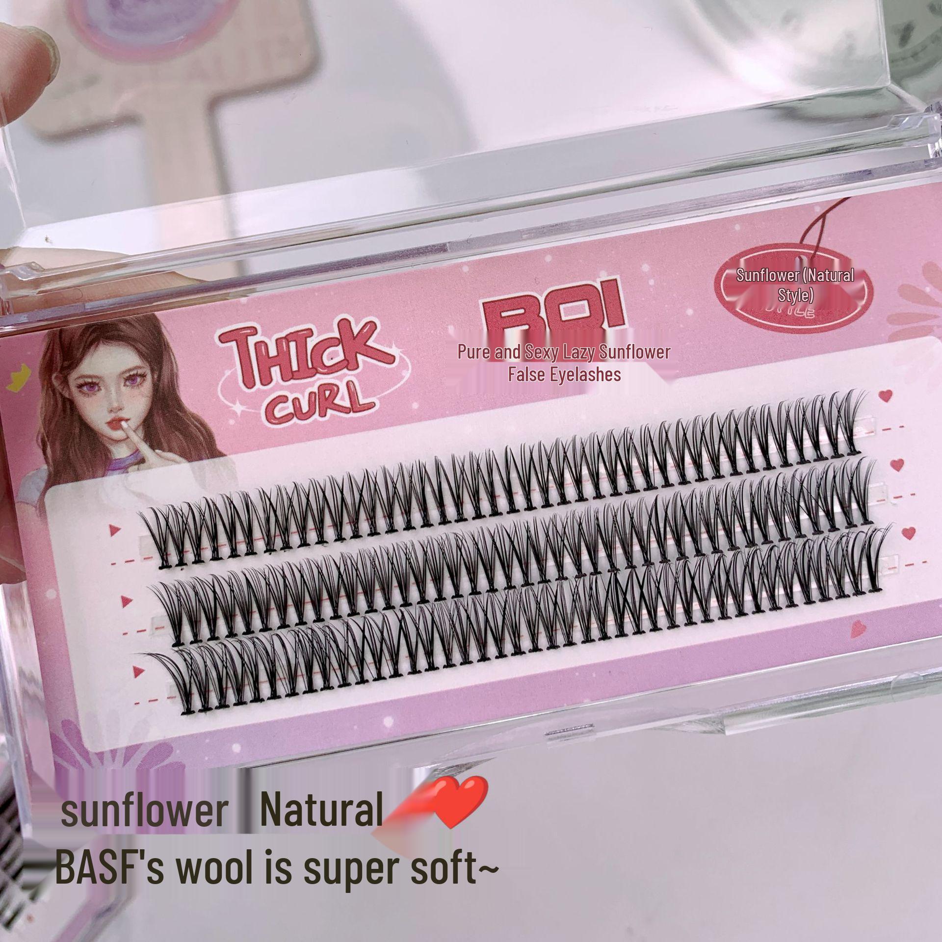 BQI Pure Desire Sunflower False Eyelashes - Thick, Natural, Long, Clustered for Newbie Makeup Artists