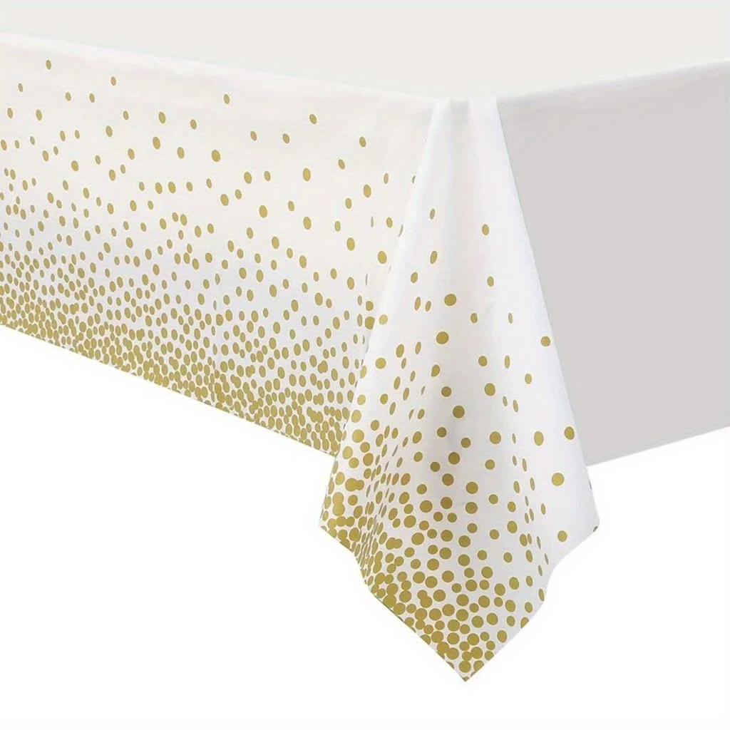 6pcs Premium Disposable Tablecloths, White with Golden Dots, & Leak-Proof, 54 X 108 Inches, Rectangular Plastic Table Covers for Parties, Weddings