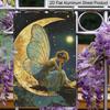 2D Flat 1pc Vintage Fantasy Fairy Moon Aluminum Sign-7.87*11.8 Inch Enchanting Wall Art with Crescent Moon & Stars, Durable Indoor/Outdoor Decor for