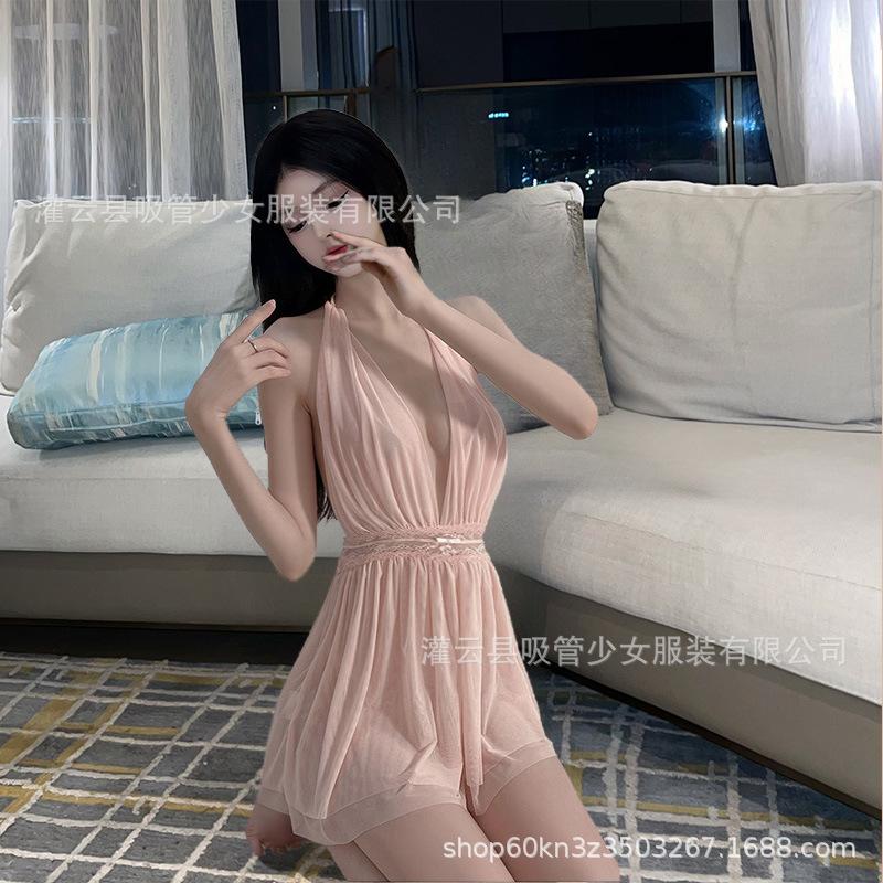 Sexy deep v neck backless big red newlywed perspective double-layer mesh pendulum 0