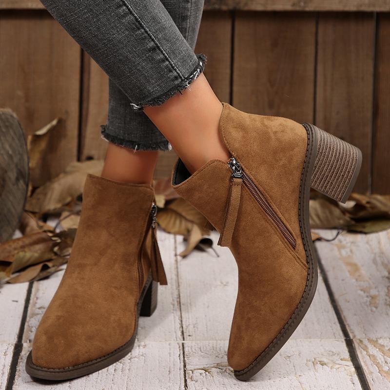 High Heels, Fashion Boots, New Side-zipped Suede Pointed-toe Shoes, Ankle Boots, Women's Shoes