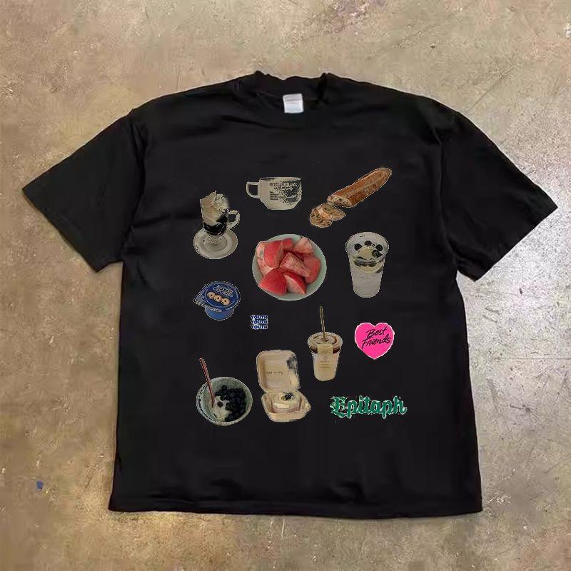 

Make Money for Charity Heavy Weight Opaque Snacks Patchwork American Oversize Plus Size Male and Female Couples Wear Half Sleeve Black L [260g Heavy weight pure cotton]]