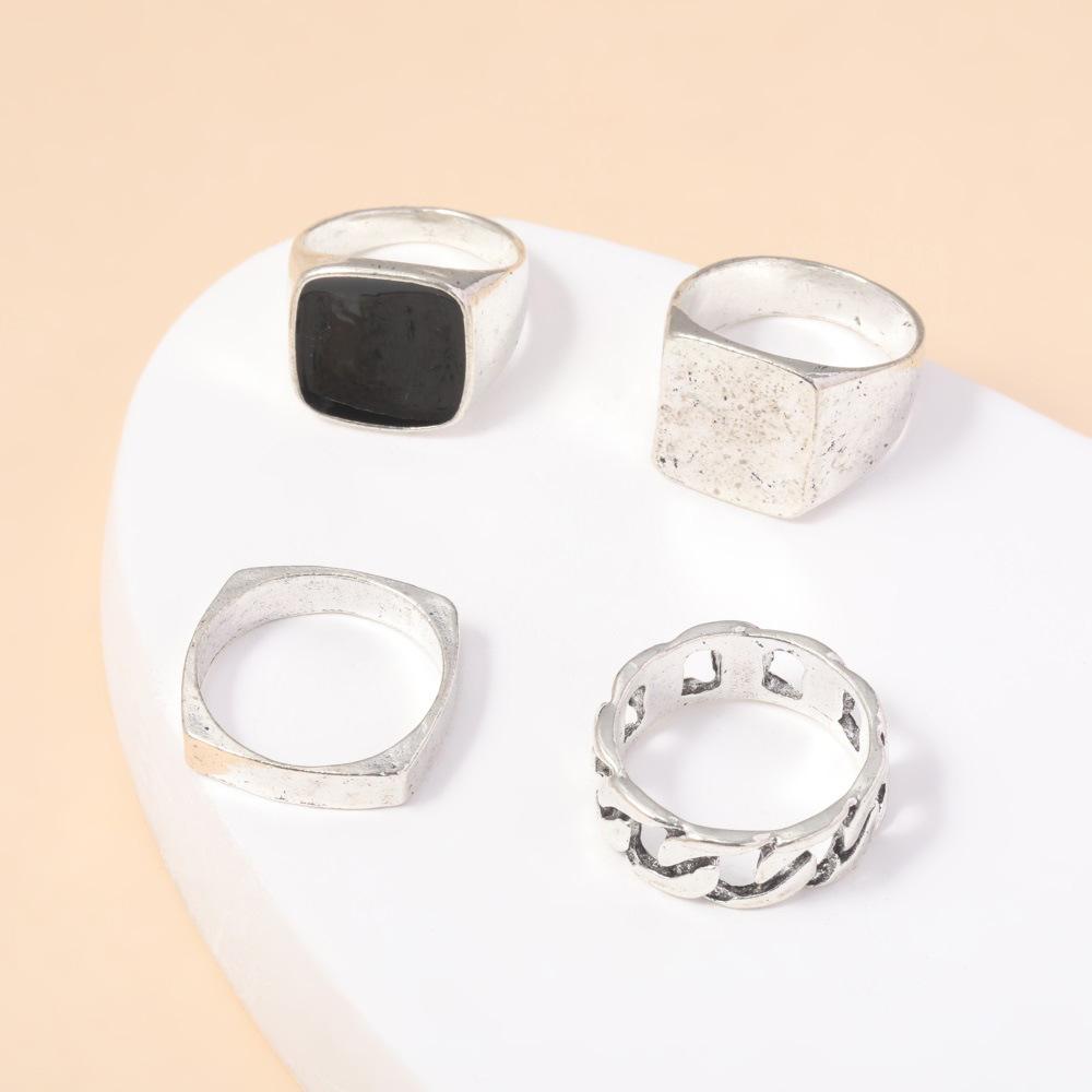 Personalized Ring, Fashionable And Simple Oil Drip Chain 4-Piece Set, Large Ring Jewelry.