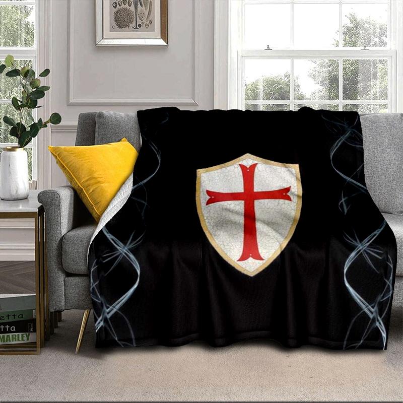 Knights Templar Symbol Blanket Flannel Blanket for Bed, Sofa, Camping, Hiking, Picnic Essentials, Gift for Family Fan Gifts