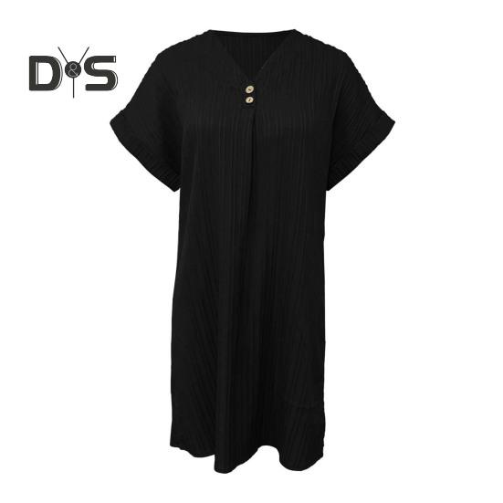 

Летнее мини-платье с короткими рукавами и V-образным вырезом, свободное однотонное платье в стиле бохо с пуговицами, повседневное платье для пляжного отдыха, повседневная одежда XXXL чёрный