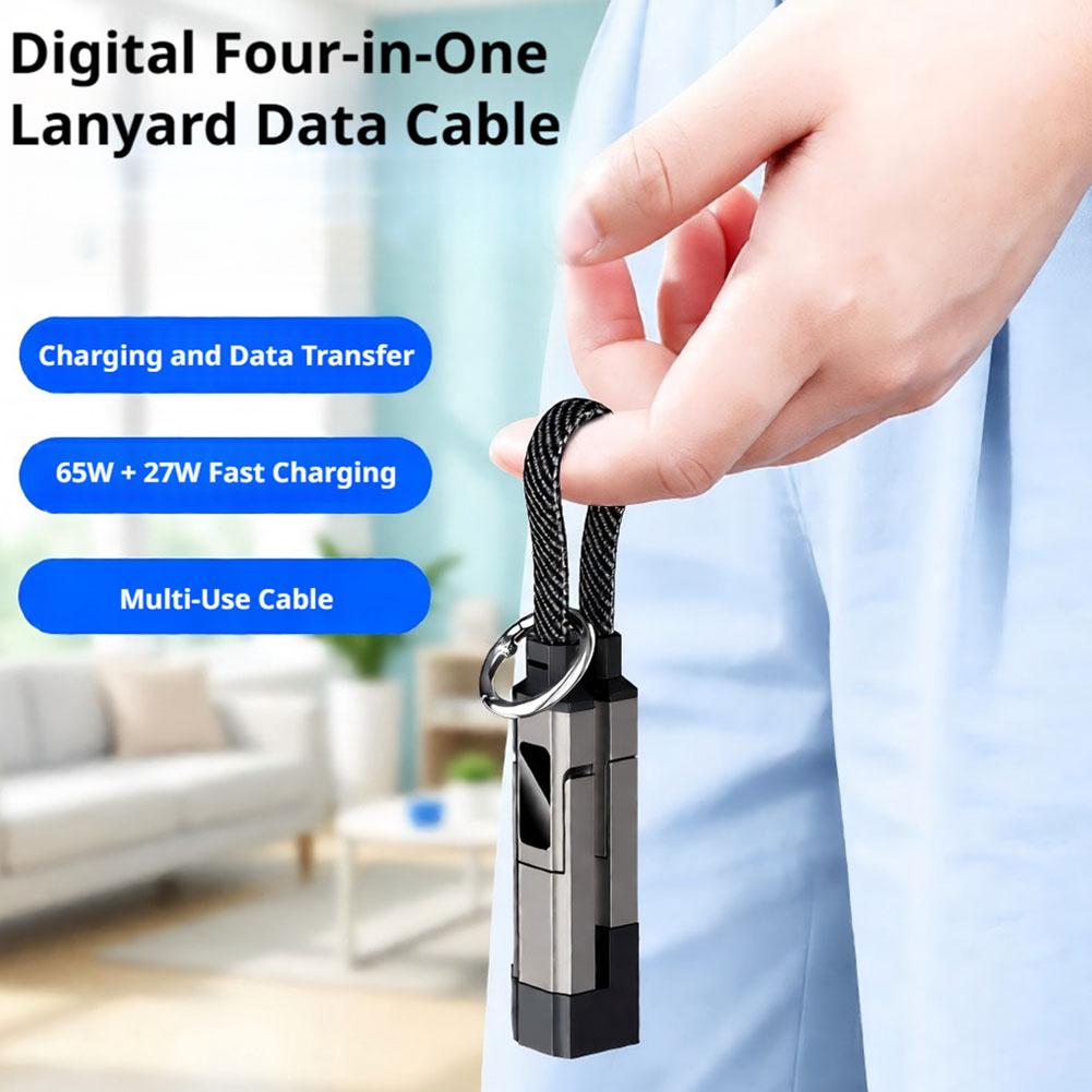 65W 4-in-1 Keychain Charging Cord, USB Type C Cable with V/A/W Power Display, Portable Wire for iPhone iPad Samsung Laptop