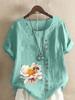 Damenmode Blume Biene Print Rundhals Kurzarm T-Shirt Lässig Baumwolle Leinen Grafikshirt Freizeit Locker Sommer Bluse Oberteile
