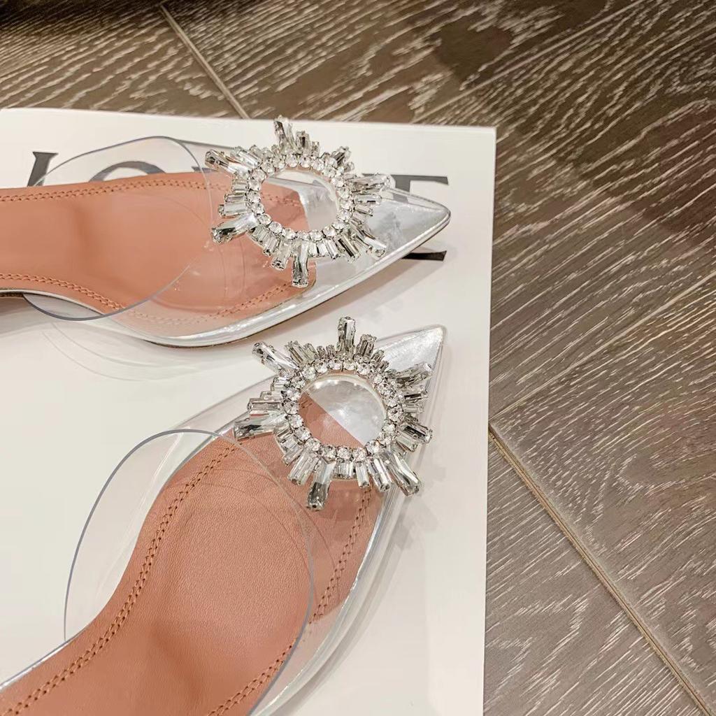 Sandales à strass été nouveau talon fin pointu transparent vide talons hauts