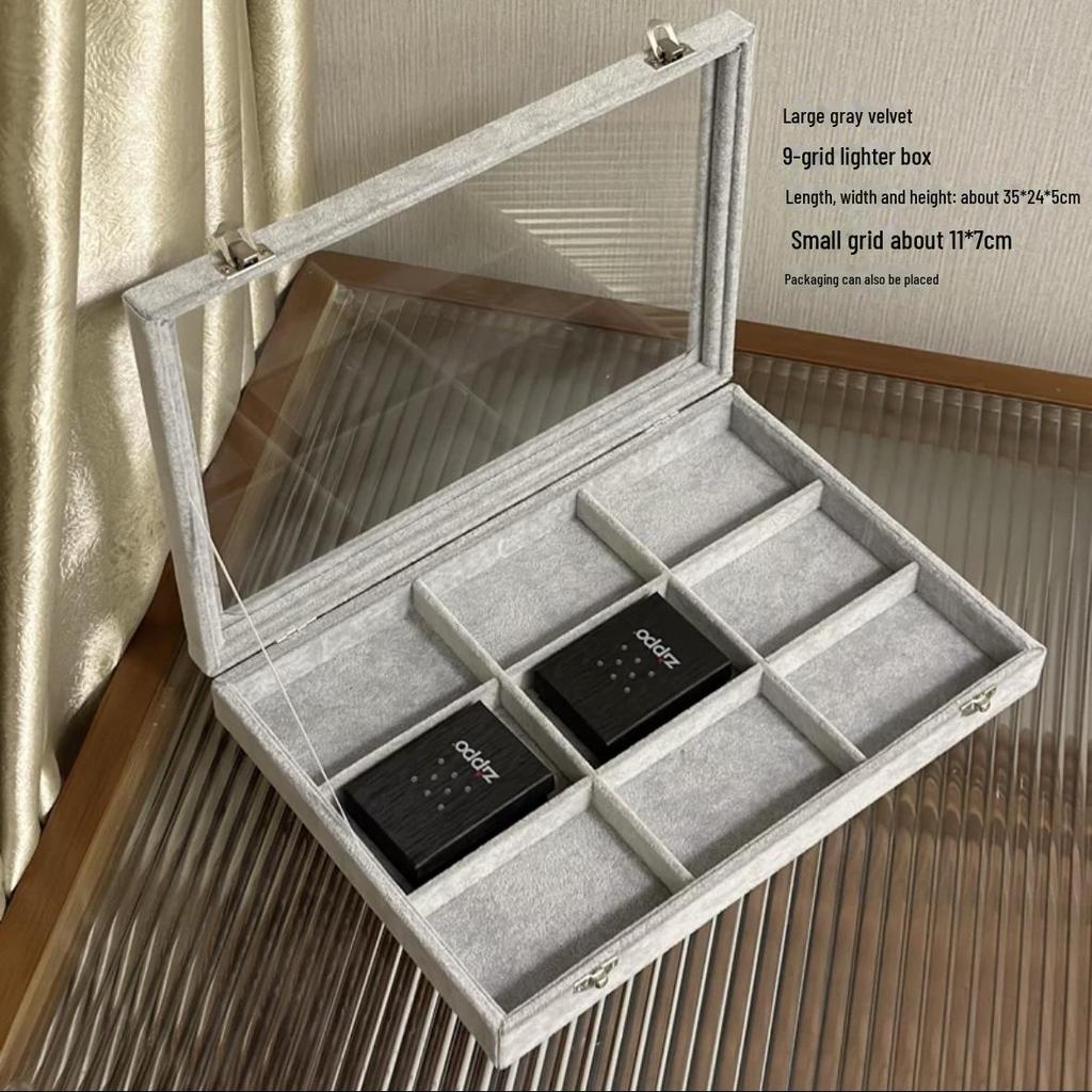Windproof Lighter Display & Storage Box, Transparent Dustproof Cover, Large Capacity