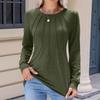 Women's Fashion Casual Solid Color Pleated Comfortable Round Neck Loose Long Sleeve T-shirt Top