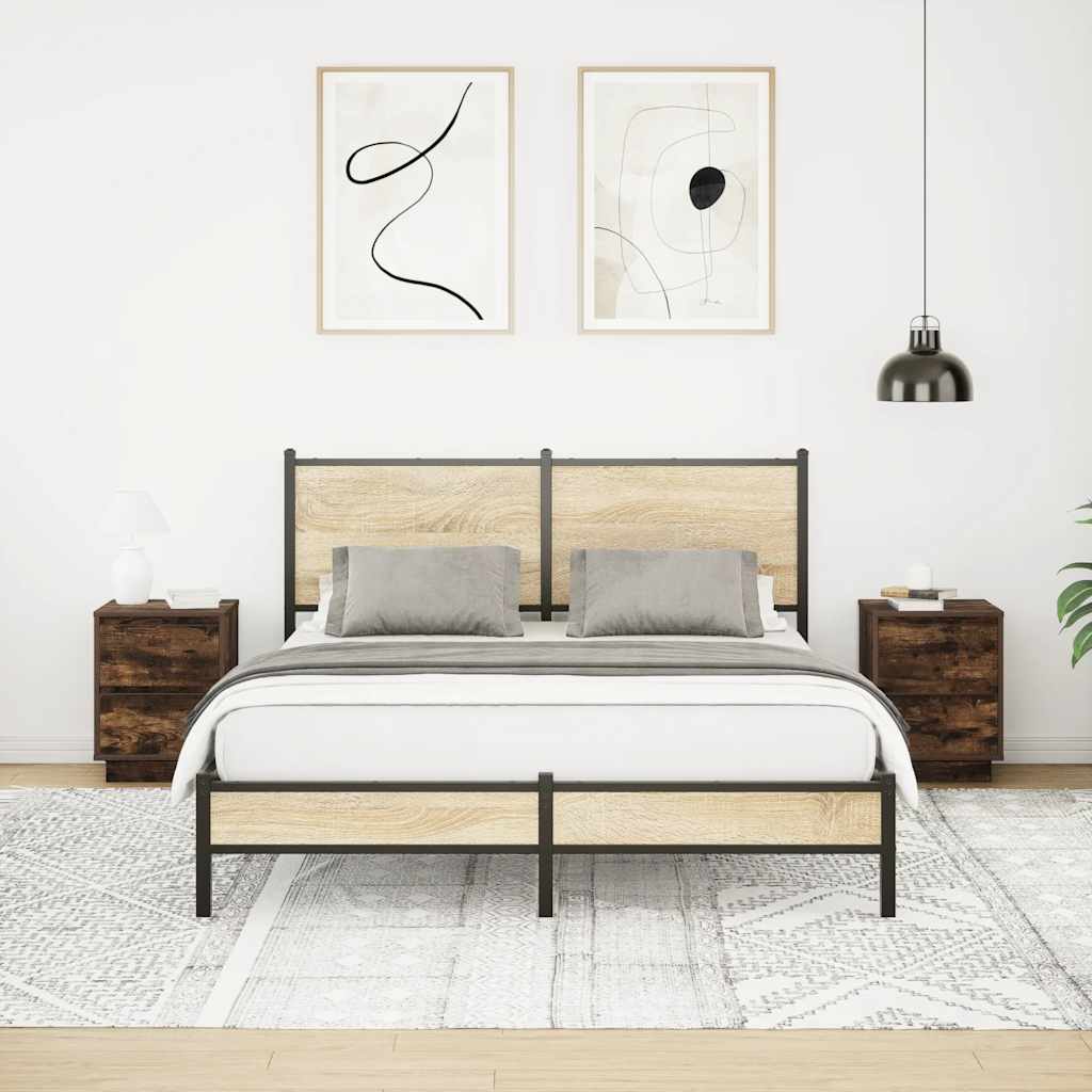 Nightstands with LED Lights 2 pcs Smoked Oak 38x34x50 cm