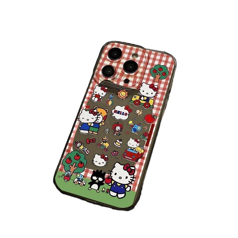 Applicable to Apple 11 Hello Kitty mobile phone case 11 red plaid 11pro cartoon Xiaomi soft case HelloKitty