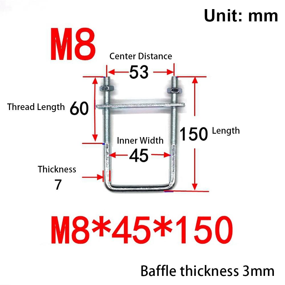 1Pcs Durable Galvanized Q235 Carbon Steel M8 Square Tube Clamp With Baffle Screws Square Bolt Right Angle U-bolt for Square Tube