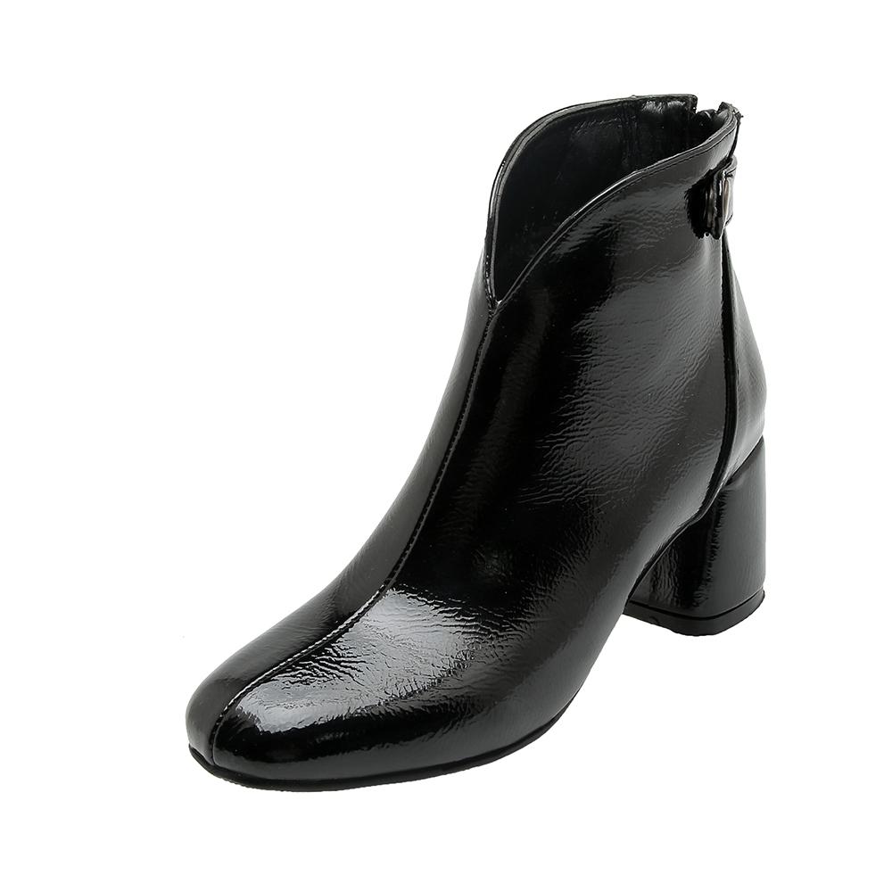 Женские короткие сапоги на высоком каблуке осенне-зимние простые темпераментные на толстом каблуке большие размеры однотонные ботильоны 34 чёрный 5619₽