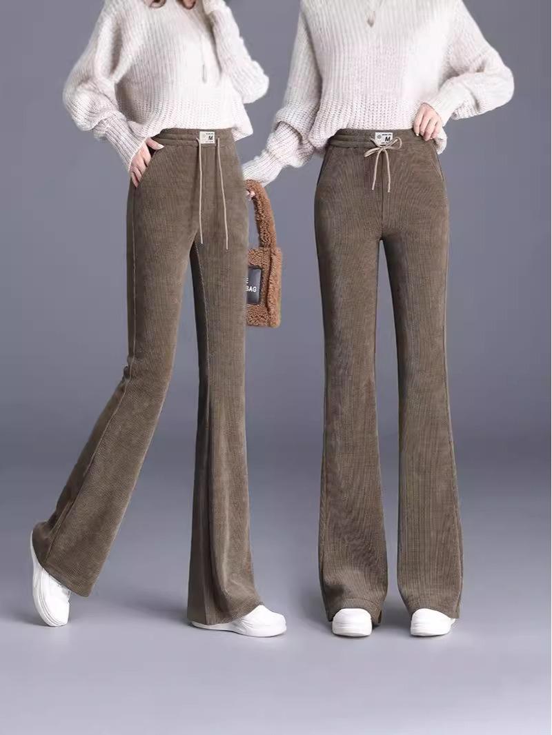 Женские вельветовые расклешенные брюки Весна 2025: Вельветовые брюки с высокой талией, стройнящие, прямого кроя, повседневные XXXL