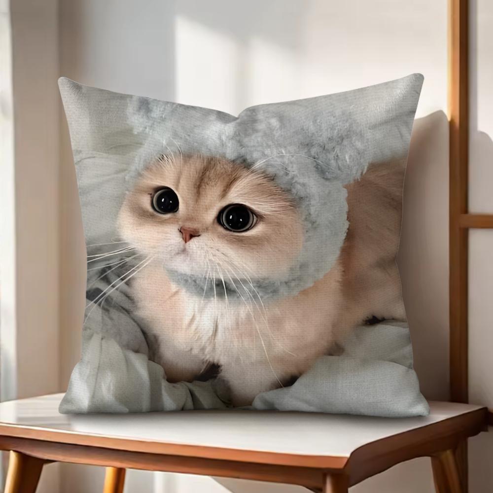 

cute cat kawaii Cushion Cover Natural Linen Organic Fabric DoubleSided Printing Couch Pillow Covers Home Decor 30x30cm