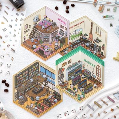 4ks samolepek DIY scénických samolepek Sada 3D miniaturních domácích samolepek Opakovaně použitelné Snadno použitelné DIY projekty Samolepky scén knihkupectví