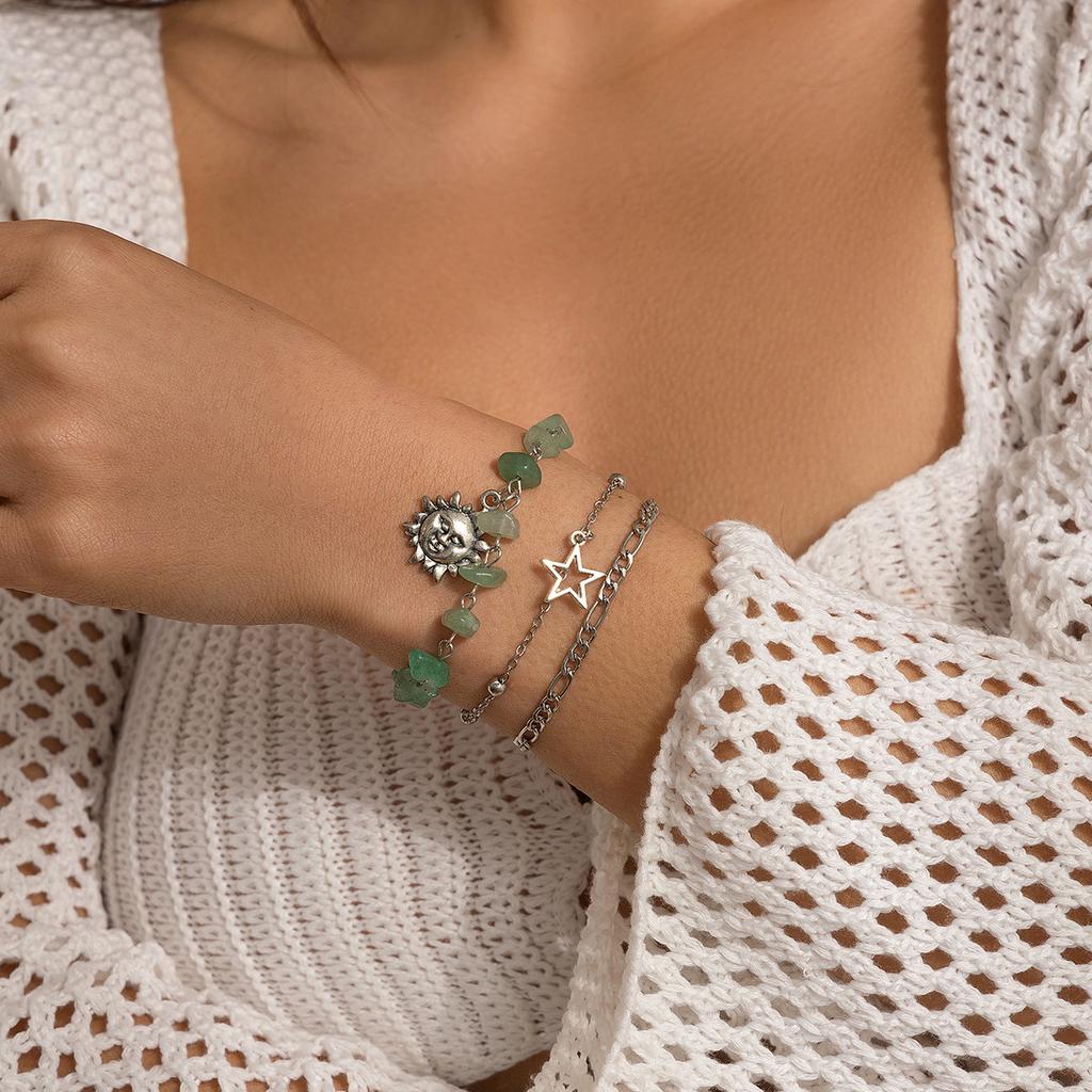 Vintage Ethnic Style Dragonfly Star Pendant Gravel Bracelet Women'S Multi-Layer Chain Set Bracelet