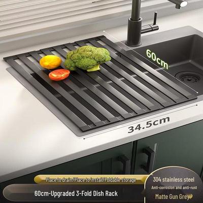 Wide-Edge Tri-Fold Stainless Steel Kitchen Sink Drain Rack