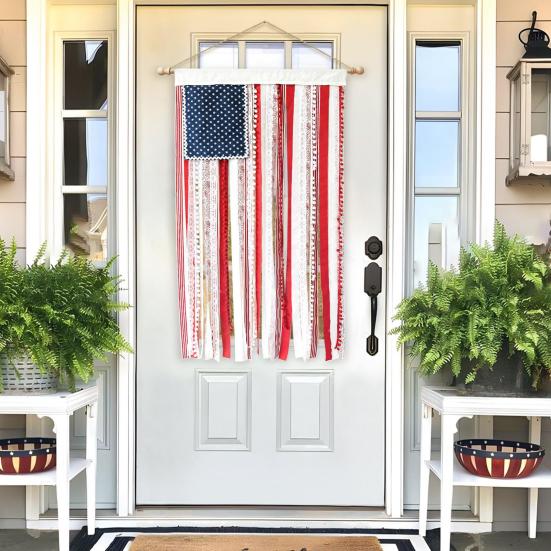 4th of July Rag American Flag Banner Patriotic Memorial Day Hanging Decoration for Independence Day Indoor Outdoor Decor