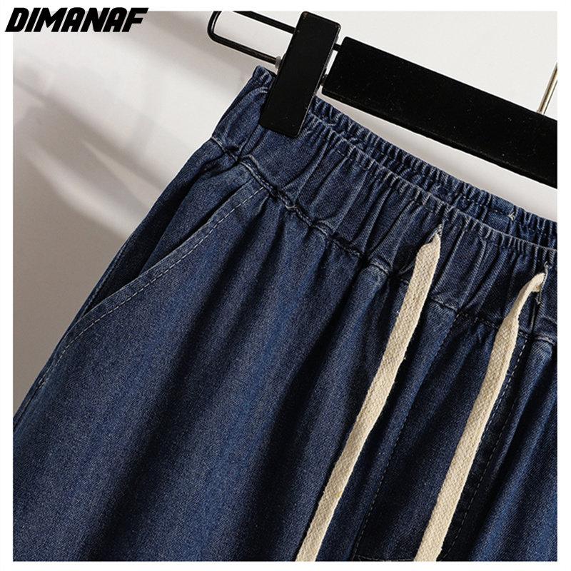 DIMANAF 2024 New Plus Size Jeans Summer Women Basic Elastic Wide Leg Pants Loose Casual Female Blue Trousers Pants 5XL A