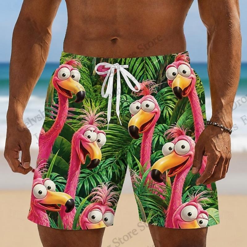Men's Board Shorts Men's Short Flamingo Bird Cartoon Animals 3d Hawaiian Beach Short Swim Trunk Swimsuit Sports Pant Boy Briefs