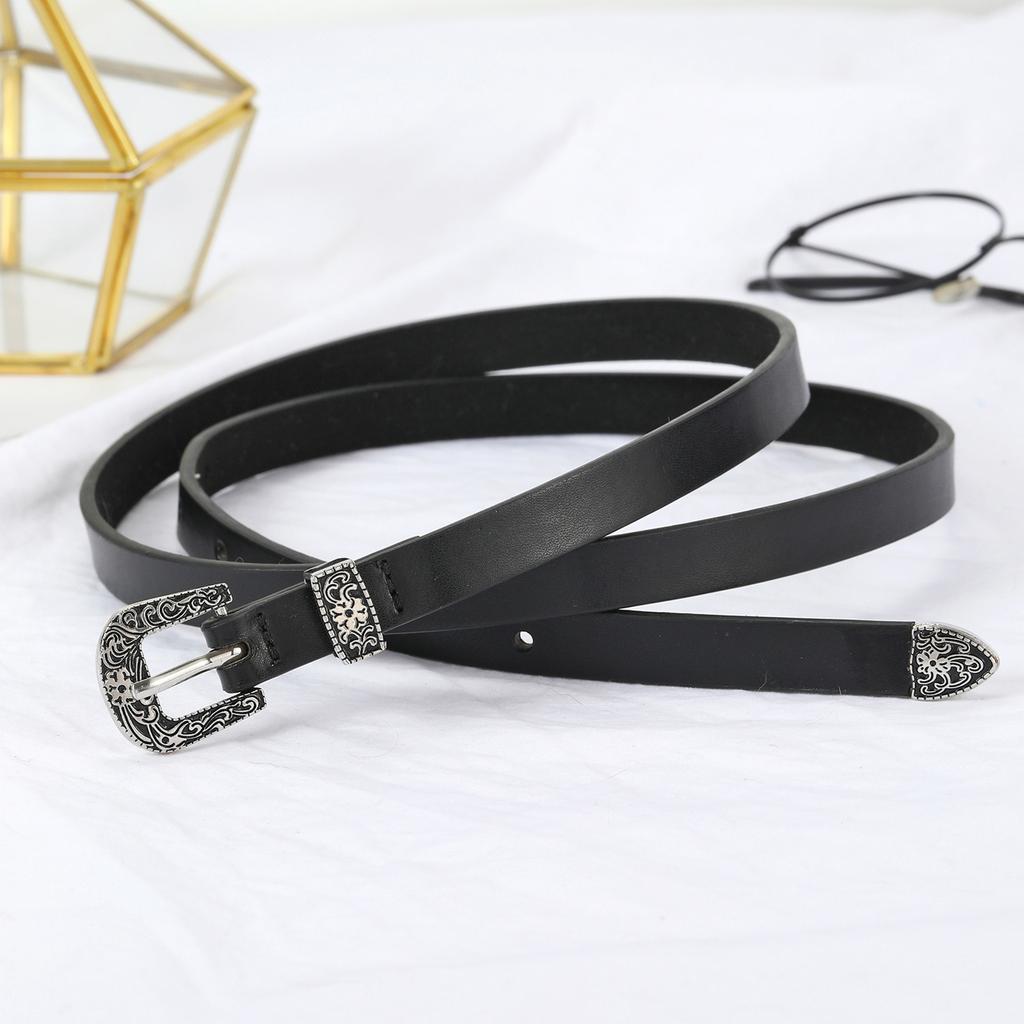 Retro Ladies Three-Piece Pin Buckle Belt Ladies Pu Fine Belt Skirt Decorative Engraved Fine Belt