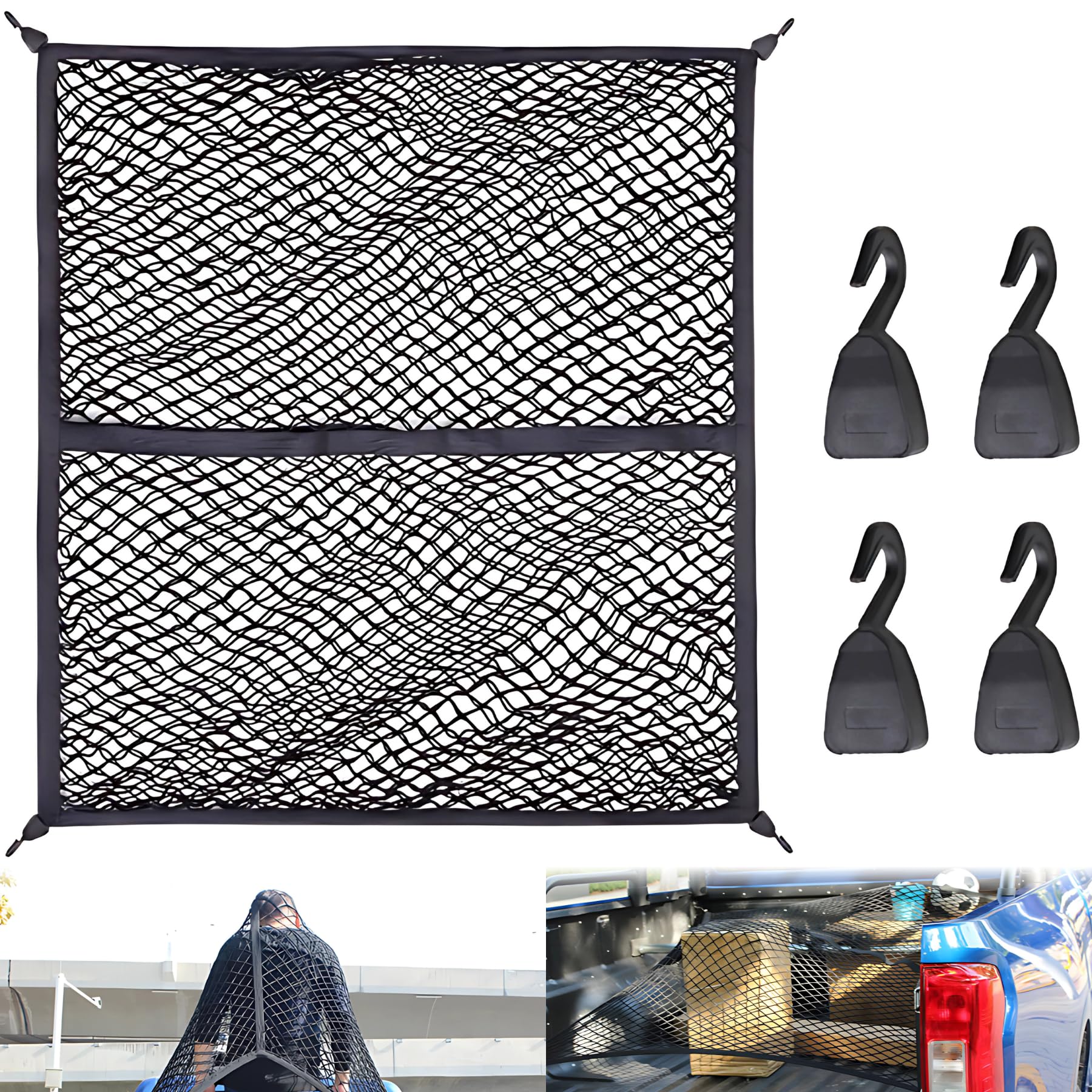 

Mellbo Cargo Car Net for Light Custom Luggage Elastic with Mounting Type x Net, Hilux, Truck, Parts, Net, Material, Hooks, 2-Layer (120cm 120cm)