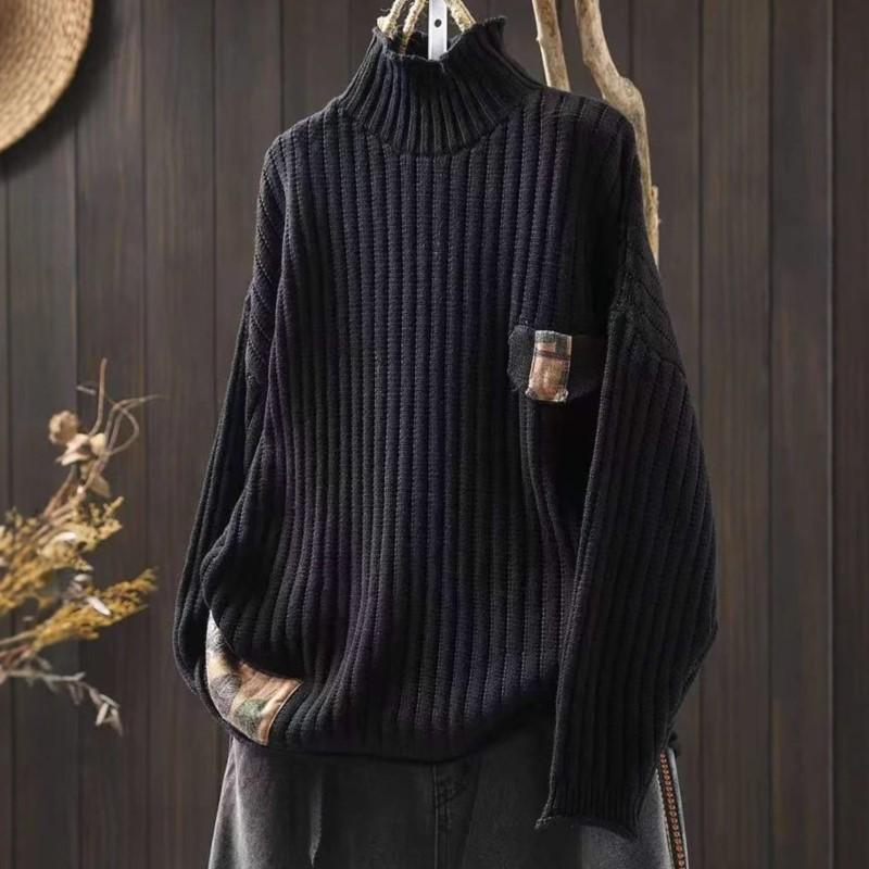 Johnature Women Pullover Sweaters Spring Solid Color Long Sleeve Knitted Cloths Soft Female Sweaters