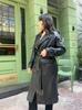 Lambskin Women's Black Trench Coat  Leather Genuine Handmade Long Party Stylish
