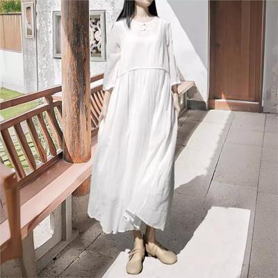 Vestito da donna autunno nicchia tinta unita con fibbia tre quarti, scollo a V vintage, personalità abito