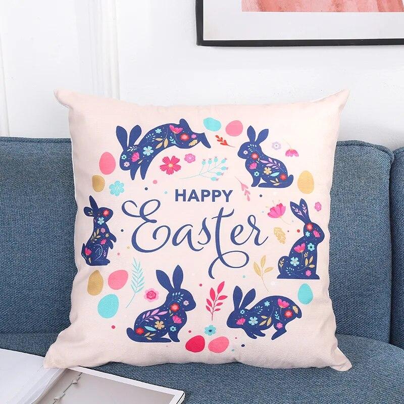 Home Decoration Pillowcase Happy Easter Cute Bunny Egg Print Pillowcase Living Room Sofa Cushion Cover