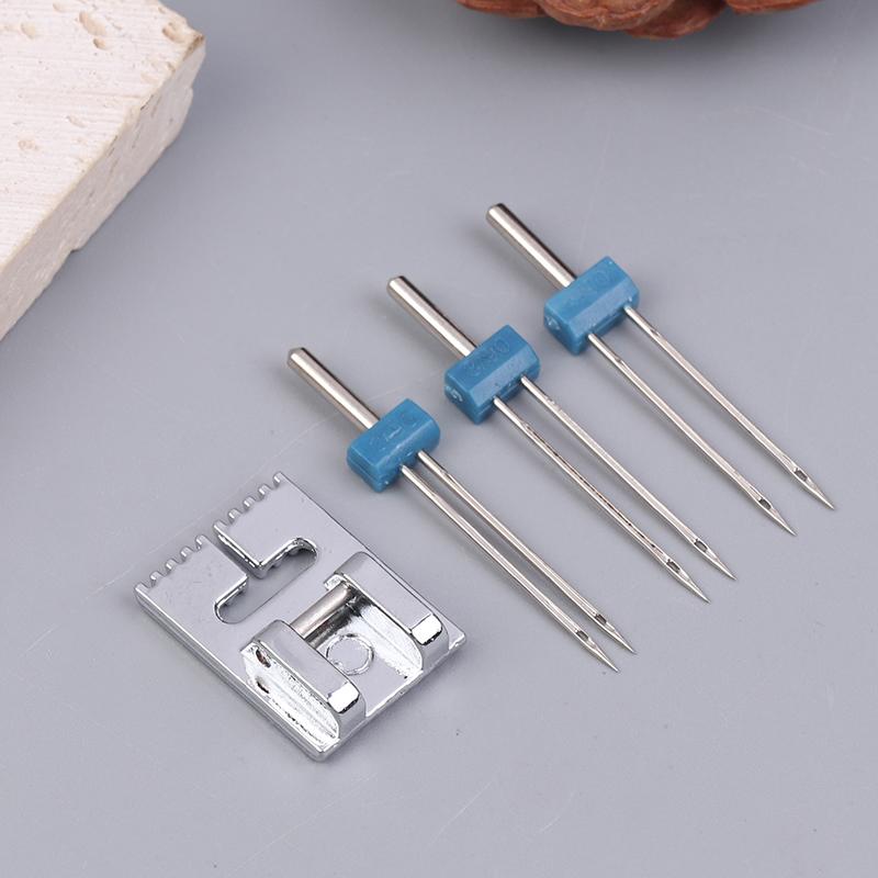9 Groove Pintuck Presser Foot + 3 Pcs Double Head Sewing Machine Needles 3 Size 2/3/4Mm For Household Sewing Machine Accessories