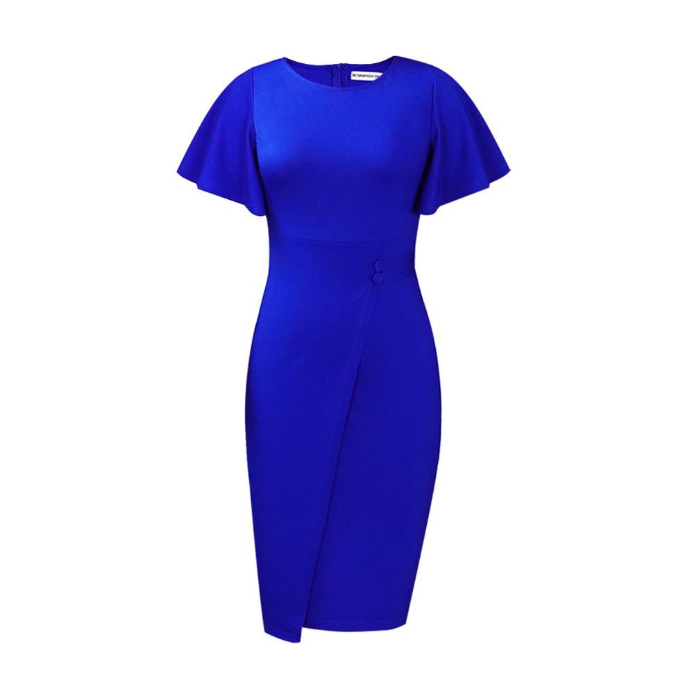 Women's Round Neck Flutter Short Sleeve Midi Dress Slim High Waist Solid Split Pencil Dress Polyester Spandex Elegant Office Bodycon Dress