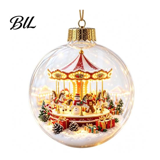 Acrylic Christmas Balls Glowing Ball Ornaments, Light-Up with Mini Holiday Scene, Clear LED Winter Scene Ornaments Tree Hanging Decor Warm Light